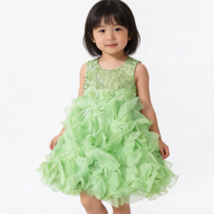 Mint Green Lace & Ruffle Bow Party Dress for Girls
