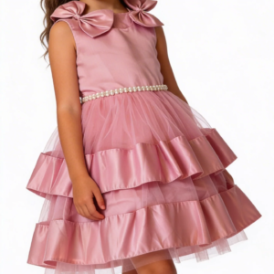 Elegant Bow & Pearl Layered Party Dress