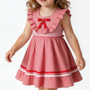 Sweet Checkered Flared Dress with Hat