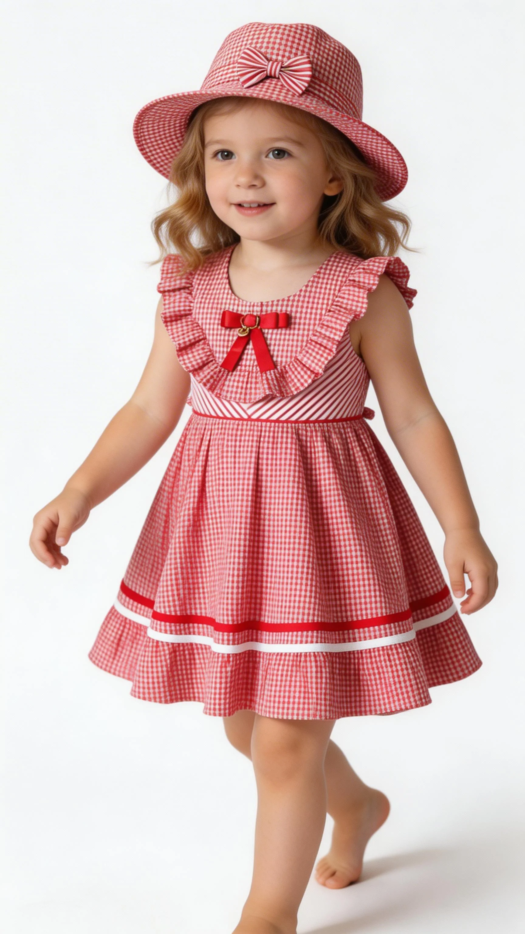 Sweet Checkered Flared Dress with Hat